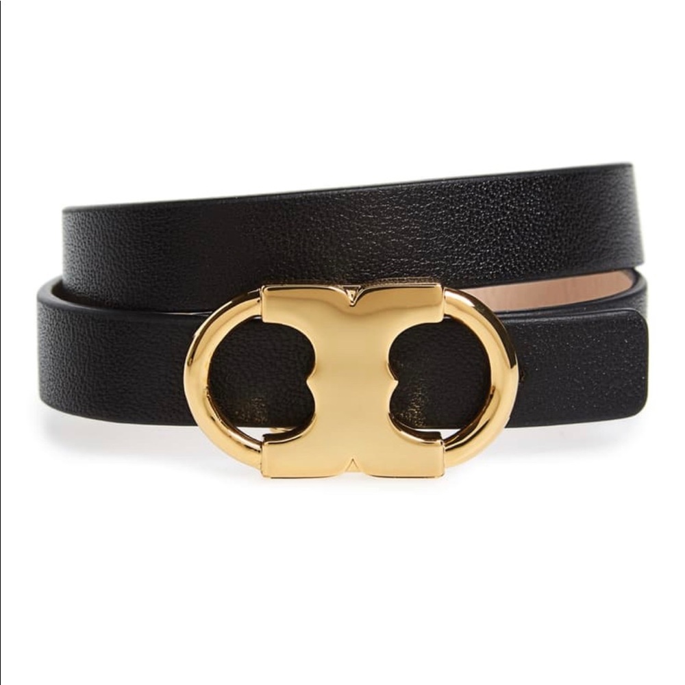 Tory Burch Gemini logo belt black